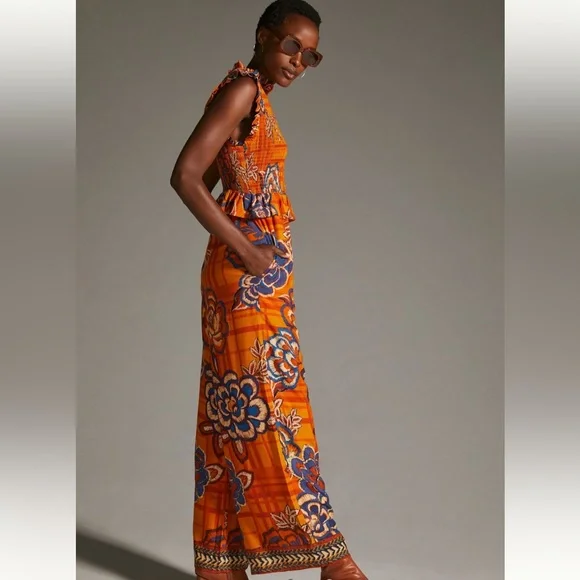 NWOT FARM RIO x ANTHROPOLOGIE Smocked Wide-Leg Jumpsuit - Picture 8 of 8